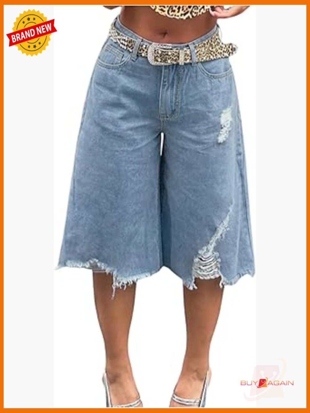Wide Leg Baggy Ripped Denim Shorts Y2k Low Rise Cropped Jeans Capris